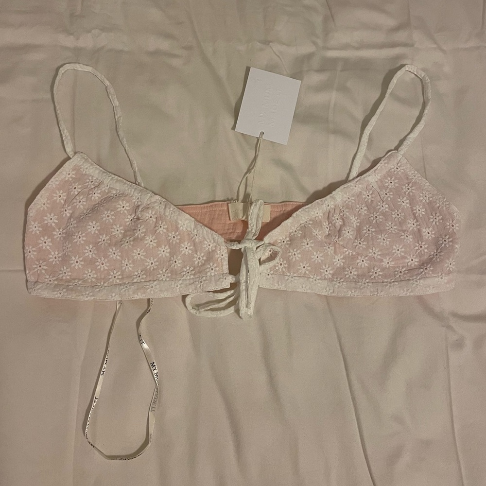 My Mum Made It White Lace Pink Eyelet Bralette Top (M-L)